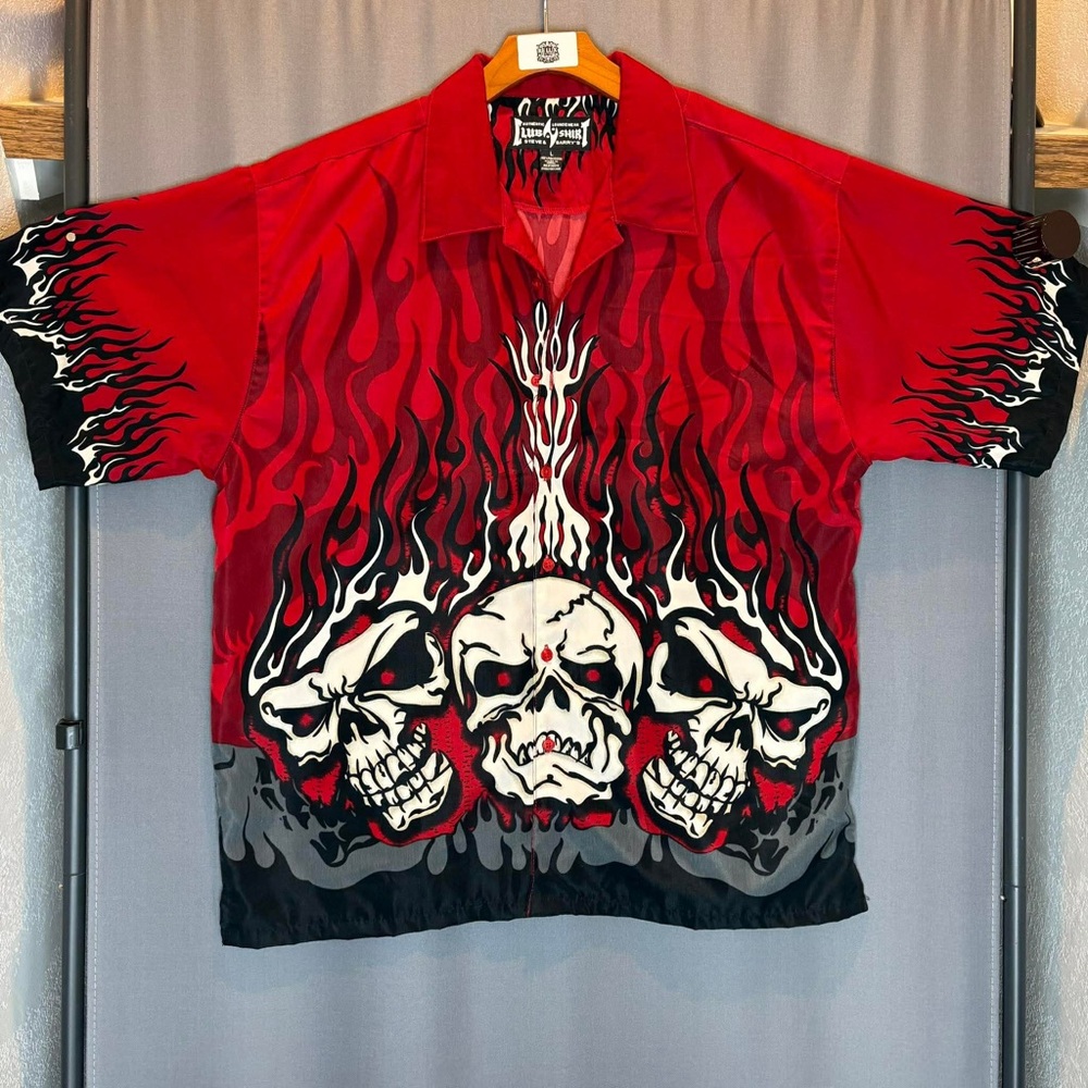 Steve & Barry's Red Skull Flame Button-Down Shirt